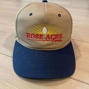 Rose Acre Farms Hat Cap Tan‎ Blue Adjustable Snapback Embroidered